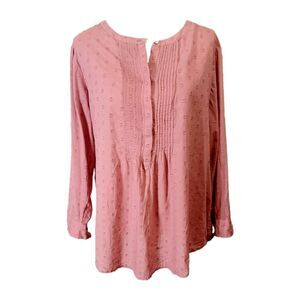 J.Jill Dusty Rose Women's Bohemian Pintucked Cotton Blouse Size XL